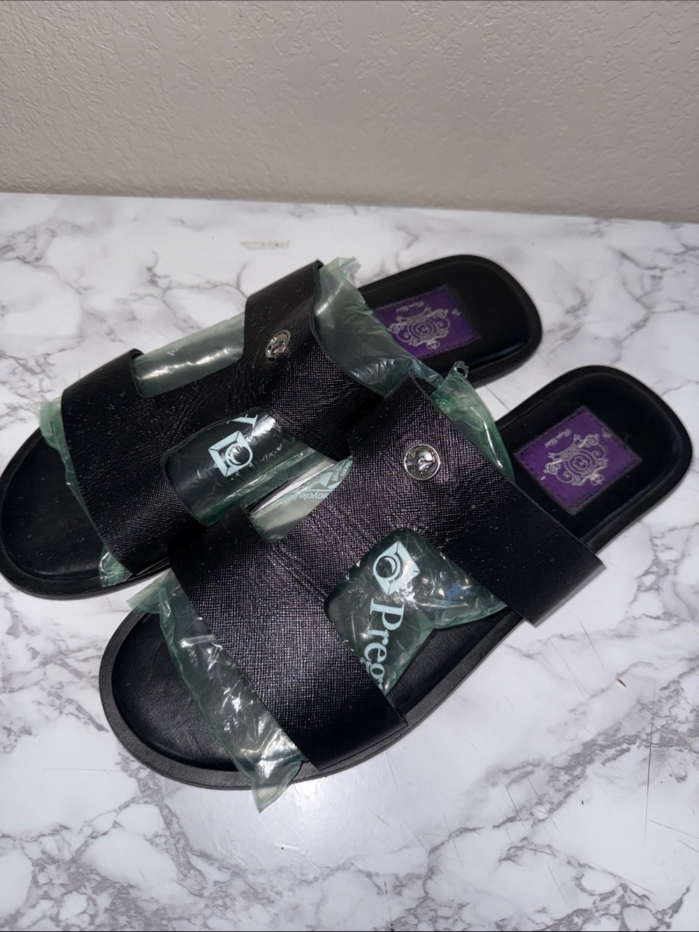T.T. Dalk Black Slide Sandals men’s 10 Purple label